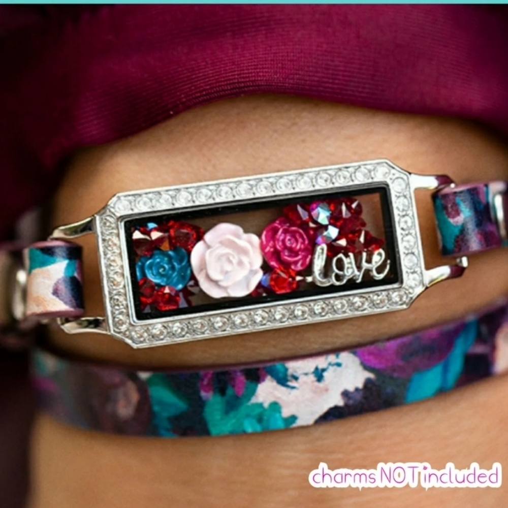 Locket BAR w Floral WRAP BRACELET 7/8"